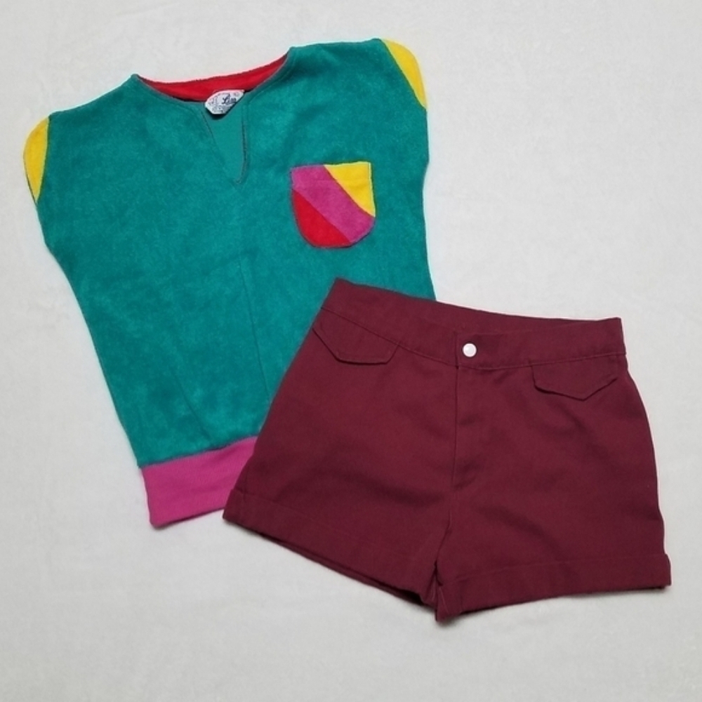 1970s Rare Vintage Little Lisa Terry Cloth Cap Sleeve Top High Rise Shorts Set S - Picture 2 of 14